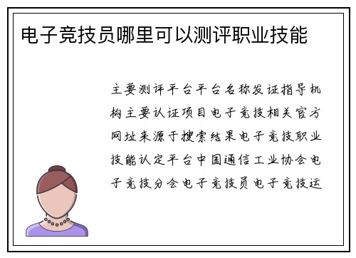 电子竞技员哪里可以测评职业技能